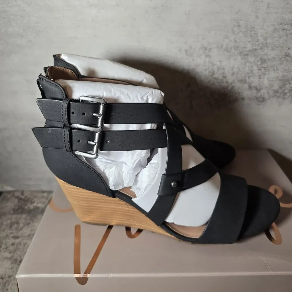 Crown Vintage Cirque Brown Strappy Wedge Sandals Heels Vegan NEW Size 10